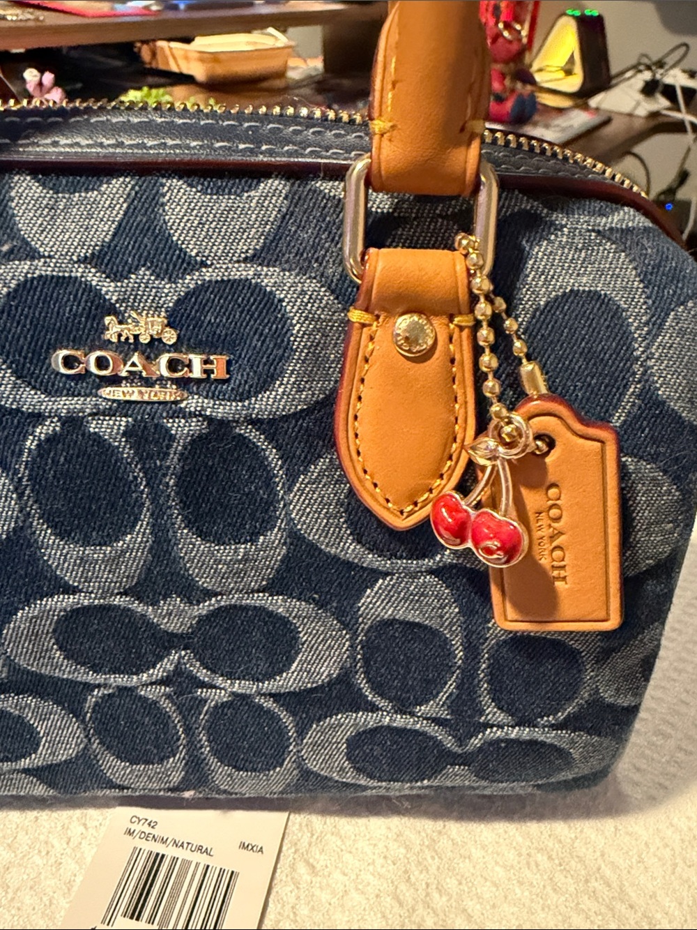 Coach Blue Denim Mini Satchel with Tan Leather Trim - Picture 3 of 4